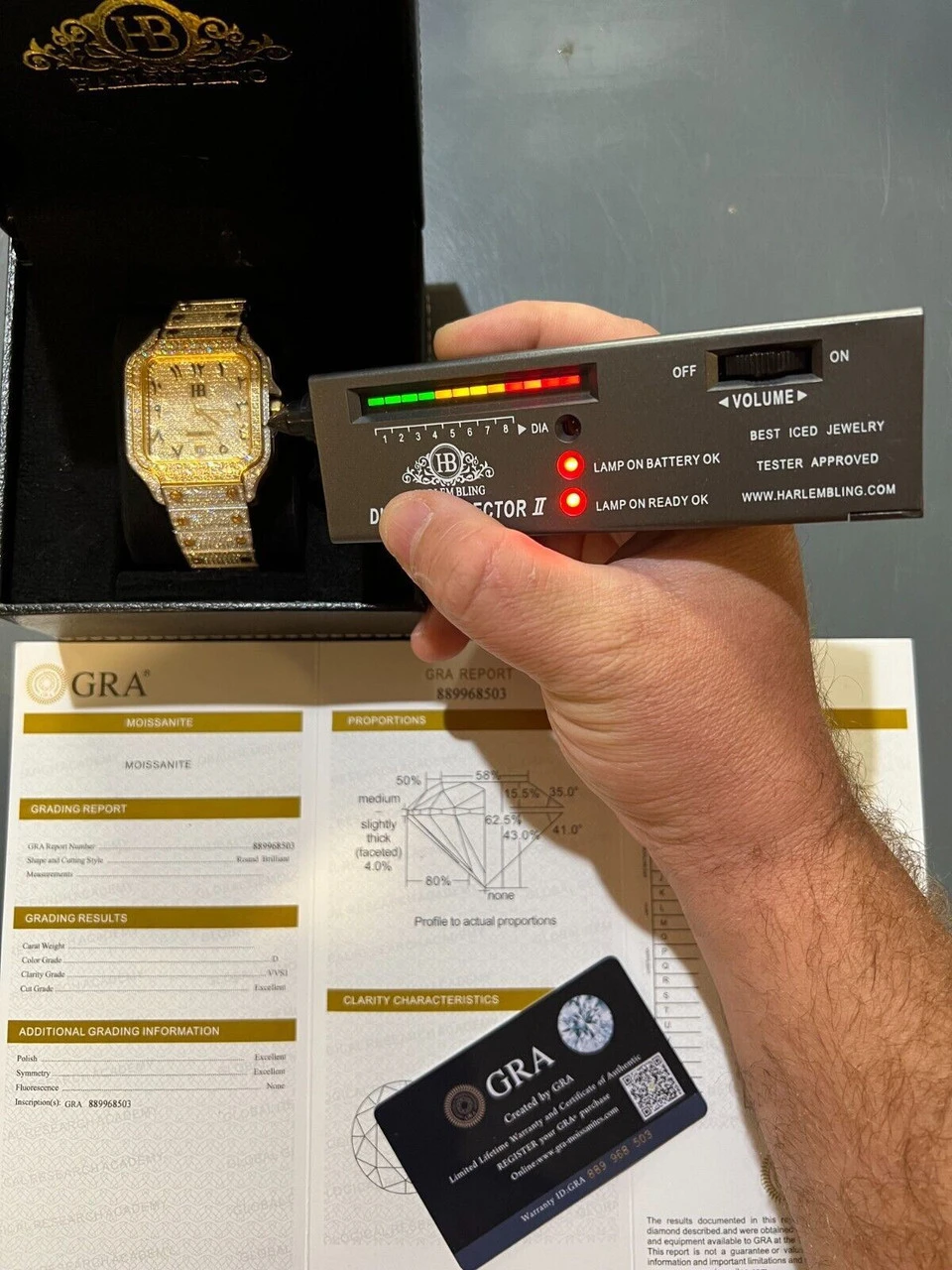 Real MOISSANITE Watch Iced Automatic Movement Gold Two Tone Hip Hop Arabic Out 8 Real MOISSANITE Watch Iced Automatic Movement Gold Two Tone Hip Hop Arabic Out - Image 6