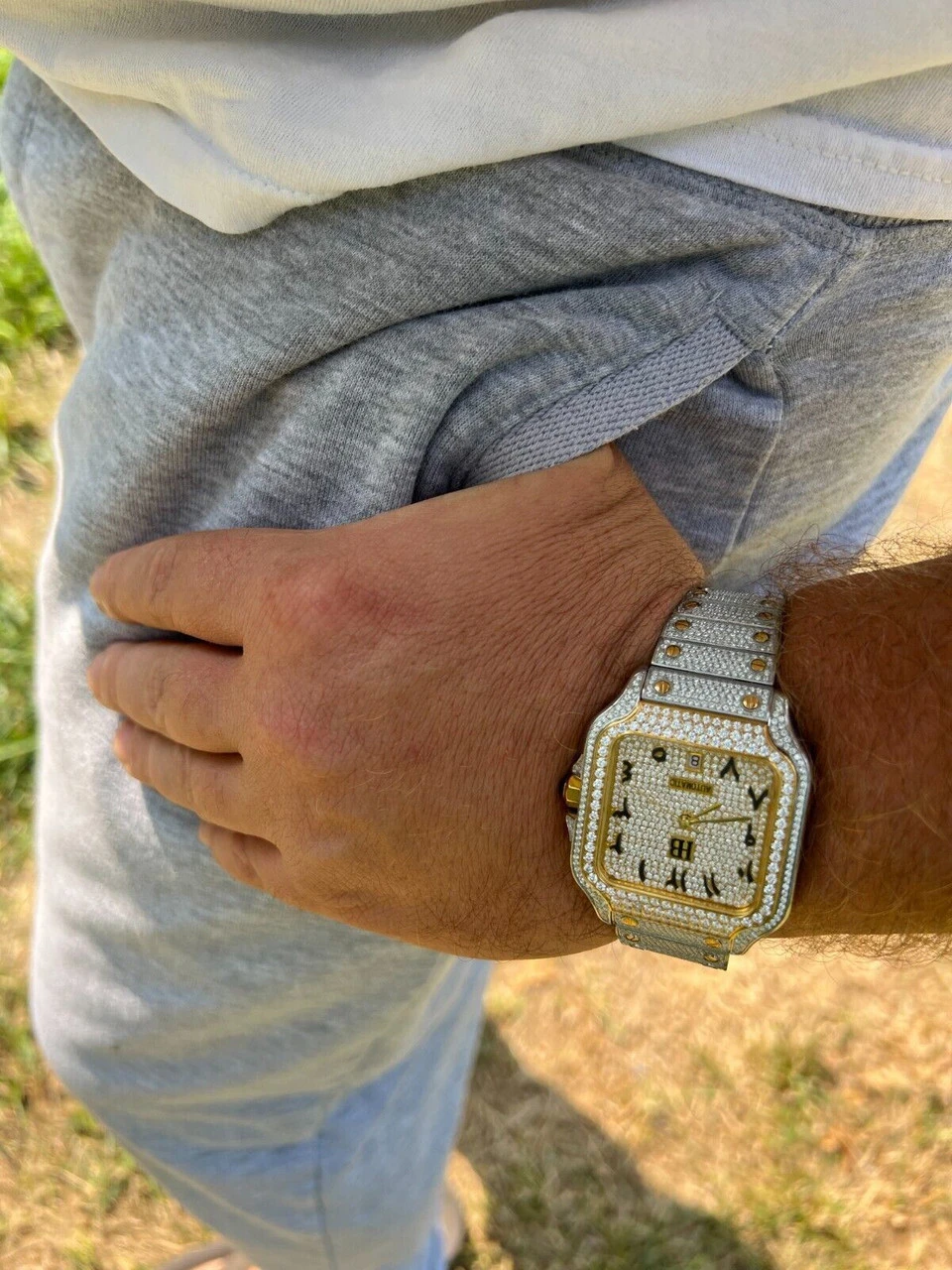 Real MOISSANITE Watch Iced Automatic Movement Gold Two Tone Hip Hop Arabic Out 9 Real MOISSANITE Watch Iced Automatic Movement Gold Two Tone Hip Hop Arabic Out - Image 7