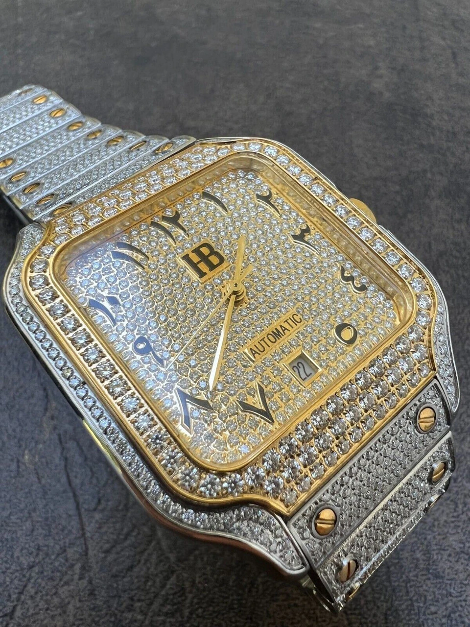 Real MOISSANITE Watch Iced Automatic Movement Gold Two Tone Hip Hop Arabic Out 12 Real MOISSANITE Watch Iced Automatic Movement Gold Two Tone Hip Hop Arabic Out - Image 10