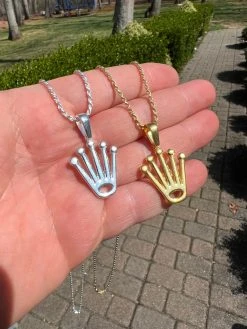 Rolex Crown Pendant - Solid 925 Silver Natural Or Gold Finish - King Crown Necklace 24 Rolex Crown Pendant - Solid 925 Silver Natural Or Gold Finish - King Crown Necklace -Harlem Bling Shop hip hop rolex crown pendant solid 925 silver natural or gold finish king crown necklace 26275.1664361375