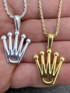 Rolex Crown Pendant - Solid 925 Silver Natural Or Gold Finish - King Crown Necklace