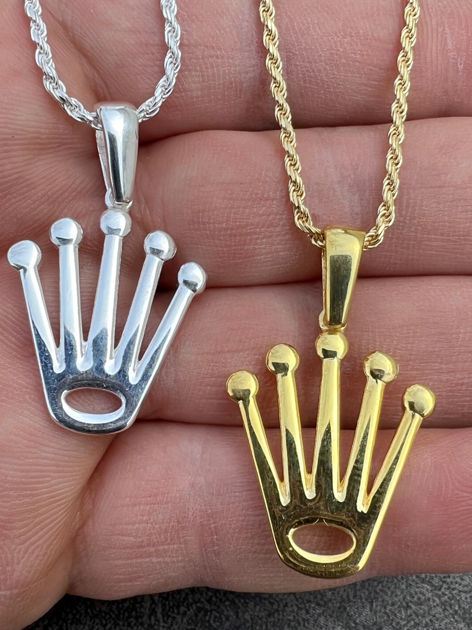 Rolex Crown Pendant - Solid 925 Silver Natural Or Gold Finish - King Crown Necklace 3 Rolex Crown Pendant - Solid 925 Silver Natural Or Gold Finish - King Crown Necklace