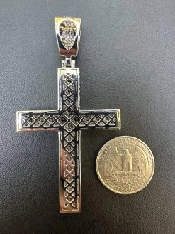 Solid 10k White Gold 3ct VVS Moissanite Cross Pendant Necklace 19g Mens Large 2" 25 Solid 10k White Gold 3ct VVS Moissanite Cross Pendant Necklace 19g Mens Large 2" -Harlem Bling Shop hip hop solid 10k white gold 3ct vvs moissanite cross pendant necklace 19g mens large 2 27330.1693789832
