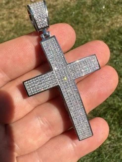Solid 10k White Gold 3ct VVS Moissanite Cross Pendant Necklace 19g Mens Large 2" 24 Solid 10k White Gold 3ct VVS Moissanite Cross Pendant Necklace 19g Mens Large 2" -Harlem Bling Shop hip hop solid 10k white gold 3ct vvs moissanite cross pendant necklace 19g mens large 2 32278.1693789803