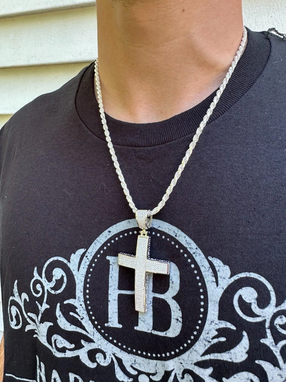 Solid 10k White Gold 3ct VVS Moissanite Cross Pendant Necklace 19g Mens Large 2" 15 Solid 10k White Gold 3ct VVS Moissanite Cross Pendant Necklace 19g Mens Large 2" - Image 13