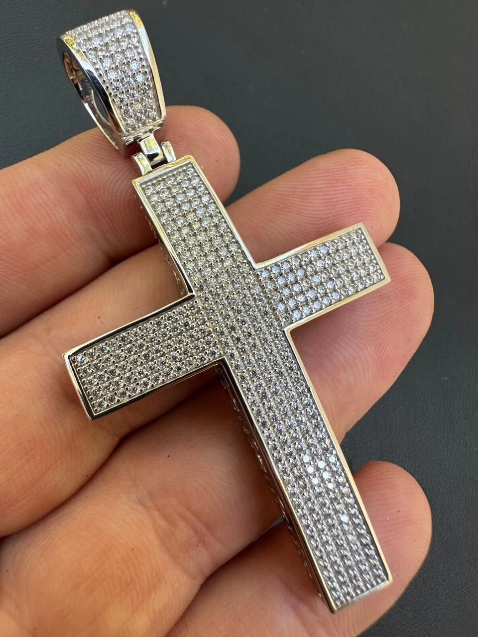 Solid 10k White Gold 3ct VVS Moissanite Cross Pendant Necklace 19g Mens Large 2" 20 Solid 10k White Gold 3ct VVS Moissanite Cross Pendant Necklace 19g Mens Large 2" - Image 18