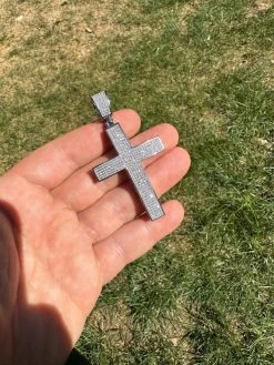 Solid 10k White Gold 3ct VVS Moissanite Cross Pendant Necklace 19g Mens Large 2" 40 Solid 10k White Gold 3ct VVS Moissanite Cross Pendant Necklace 19g Mens Large 2" -Harlem Bling Shop hip hop solid 10k white gold 3ct vvs moissanite cross pendant necklace 19g mens large 2 50695.1693789801