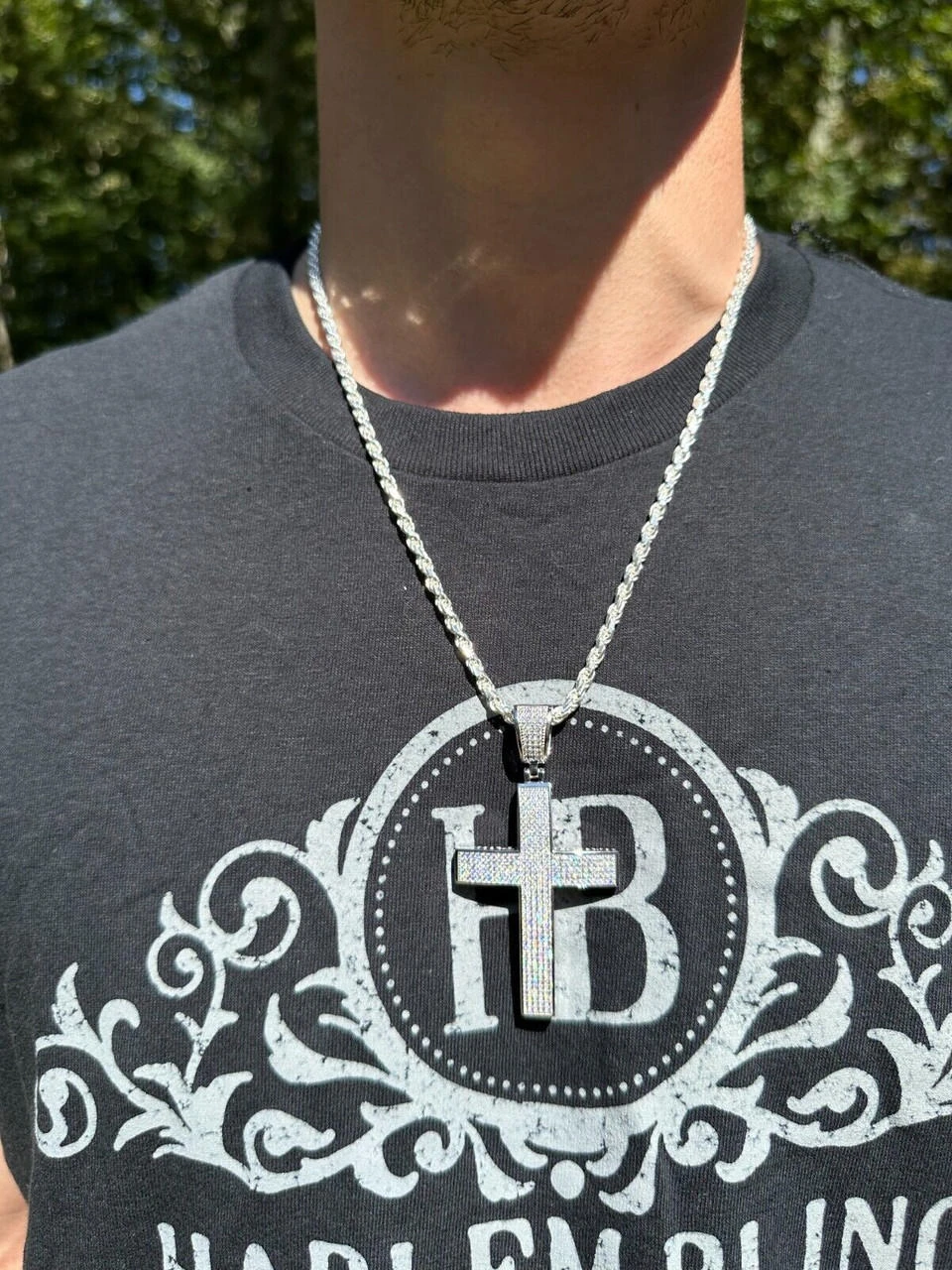 Solid 10k White Gold 3ct VVS Moissanite Cross Pendant Necklace 19g Mens Large 2" 4 Solid 10k White Gold 3ct VVS Moissanite Cross Pendant Necklace 19g Mens Large 2" - Image 2