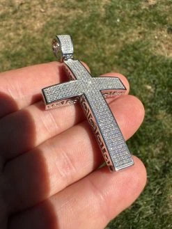 Solid 10k White Gold 3ct VVS Moissanite Cross Pendant Necklace 19g Mens Large 2" 41 Solid 10k White Gold 3ct VVS Moissanite Cross Pendant Necklace 19g Mens Large 2" -Harlem Bling Shop hip hop solid 10k white gold 3ct vvs moissanite cross pendant necklace 19g mens large 2 64736.1693789833