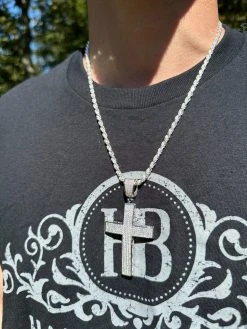 Solid 10k White Gold 3ct VVS Moissanite Cross Pendant Necklace 19g Mens Large 2" 35 Solid 10k White Gold 3ct VVS Moissanite Cross Pendant Necklace 19g Mens Large 2" -Harlem Bling Shop hip hop solid 10k white gold 3ct vvs moissanite cross pendant necklace 19g mens large 2 79656.1693789818