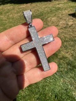 Solid 10k White Gold 3ct VVS Moissanite Cross Pendant Necklace 19g Mens Large 2" 27 Solid 10k White Gold 3ct VVS Moissanite Cross Pendant Necklace 19g Mens Large 2" -Harlem Bling Shop hip hop solid 10k white gold 3ct vvs moissanite cross pendant necklace 19g mens large 2 89648.1693789822