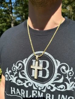 Solid 10k Yellow Gold 3ct VVS Moissanite Cross Pendant Necklace 19g Mens Large 28 Solid 10k Yellow Gold 3ct VVS Moissanite Cross Pendant Necklace 19g Mens Large -Harlem Bling Shop hip hop solid 10k yellow gold 3ct vvs moissanite cross pendant necklace 19g mens large 16689.1693789861
