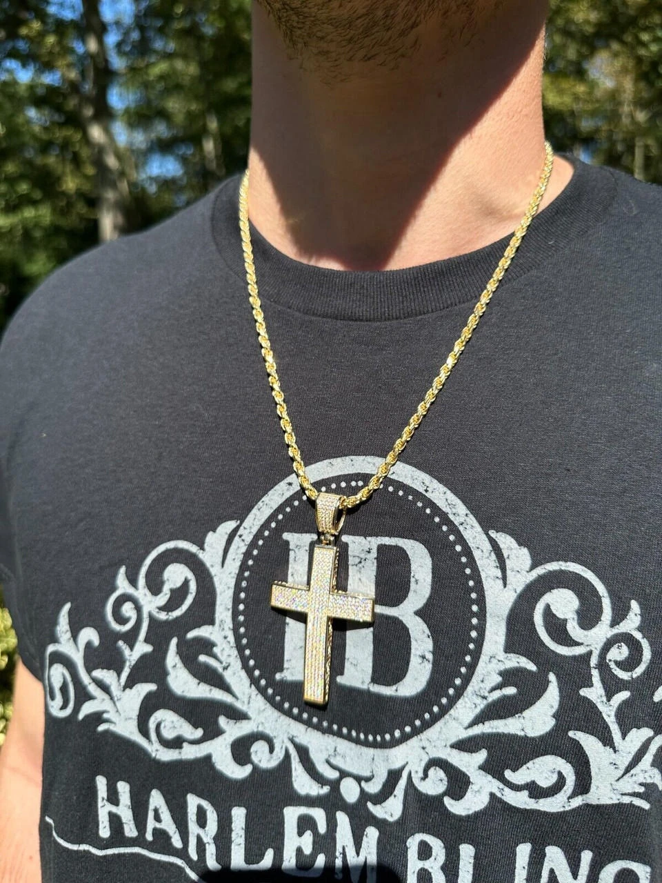 Solid 10k Yellow Gold 3ct VVS Moissanite Cross Pendant Necklace 19g Mens Large 9 Solid 10k Yellow Gold 3ct VVS Moissanite Cross Pendant Necklace 19g Mens Large - Image 7