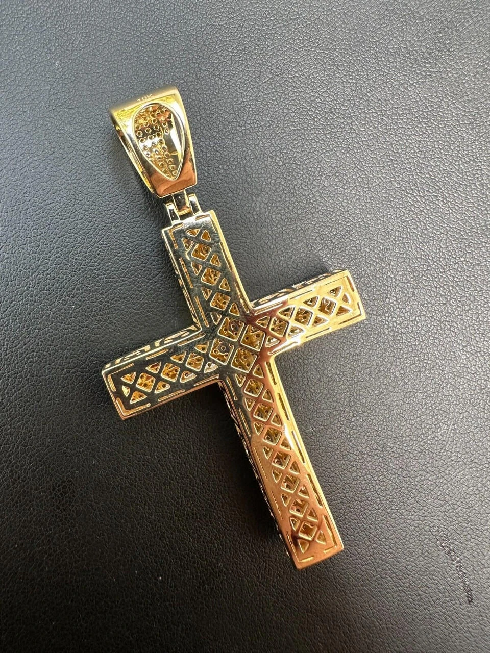 Solid 10k Yellow Gold 3ct VVS Moissanite Cross Pendant Necklace 19g Mens Large 10 Solid 10k Yellow Gold 3ct VVS Moissanite Cross Pendant Necklace 19g Mens Large - Image 8