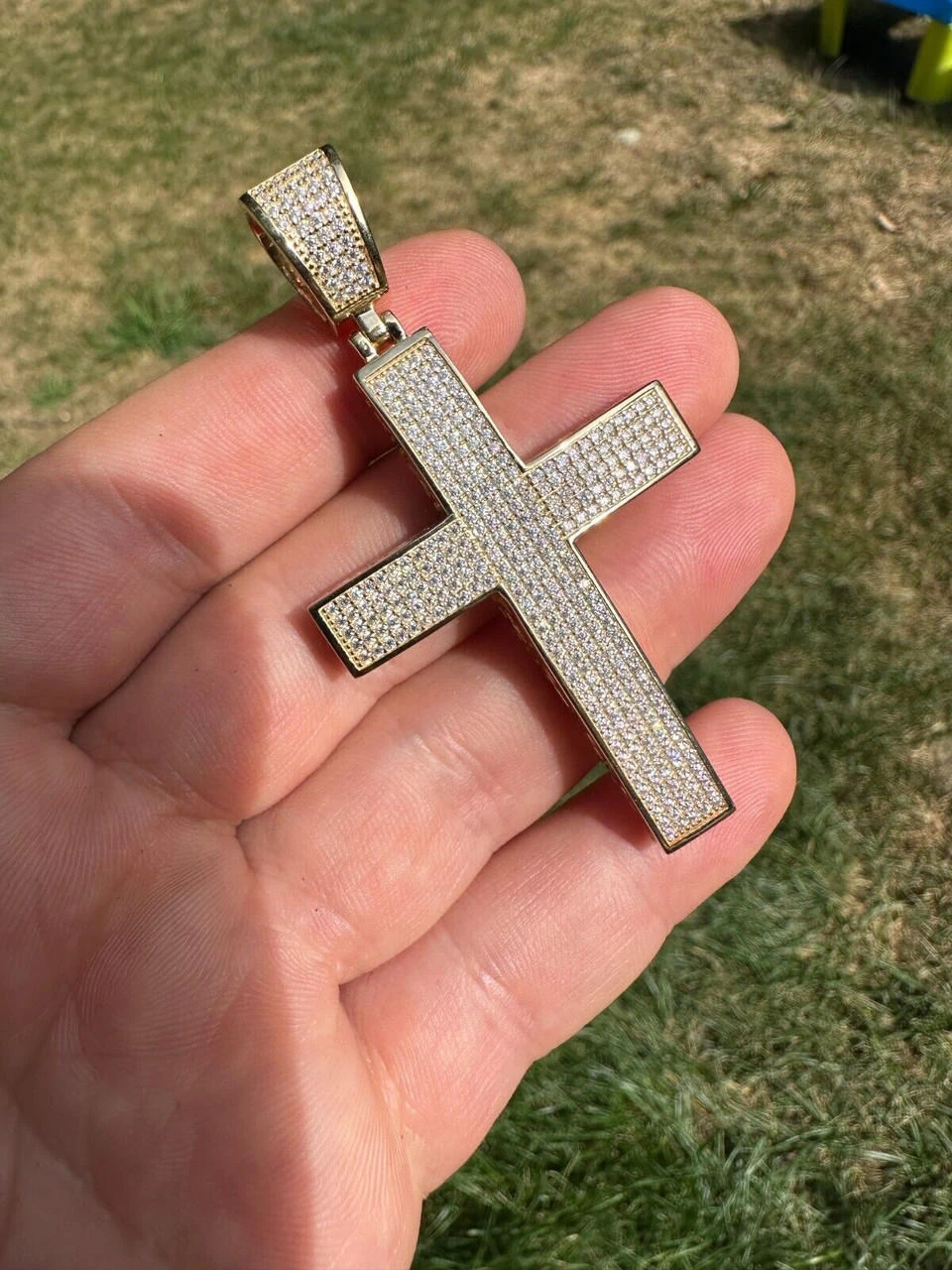 Solid 10k Yellow Gold 3ct VVS Moissanite Cross Pendant Necklace 19g Mens Large 20 Solid 10k Yellow Gold 3ct VVS Moissanite Cross Pendant Necklace 19g Mens Large - Image 18