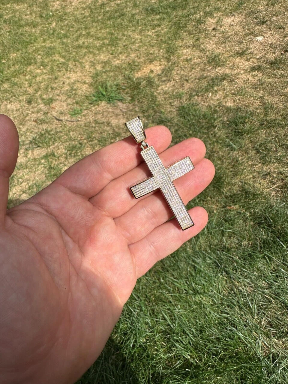 Solid 10k Yellow Gold 3ct VVS Moissanite Cross Pendant Necklace 19g Mens Large 21 Solid 10k Yellow Gold 3ct VVS Moissanite Cross Pendant Necklace 19g Mens Large - Image 19