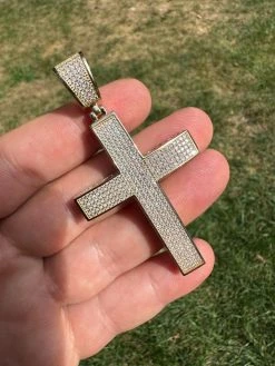 Solid 10k Yellow Gold 3ct VVS Moissanite Cross Pendant Necklace 19g Mens Large 35 Solid 10k Yellow Gold 3ct VVS Moissanite Cross Pendant Necklace 19g Mens Large -Harlem Bling Shop hip hop solid 10k yellow gold 3ct vvs moissanite cross pendant necklace 19g mens large 51969.1693789862