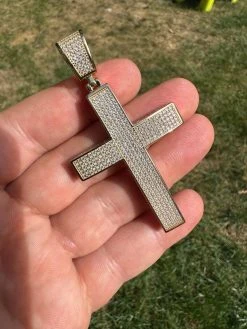 Solid 10k Yellow Gold 3ct VVS Moissanite Cross Pendant Necklace 19g Mens Large 38 Solid 10k Yellow Gold 3ct VVS Moissanite Cross Pendant Necklace 19g Mens Large -Harlem Bling Shop hip hop solid 10k yellow gold 3ct vvs moissanite cross pendant necklace 19g mens large 89512.1693789835