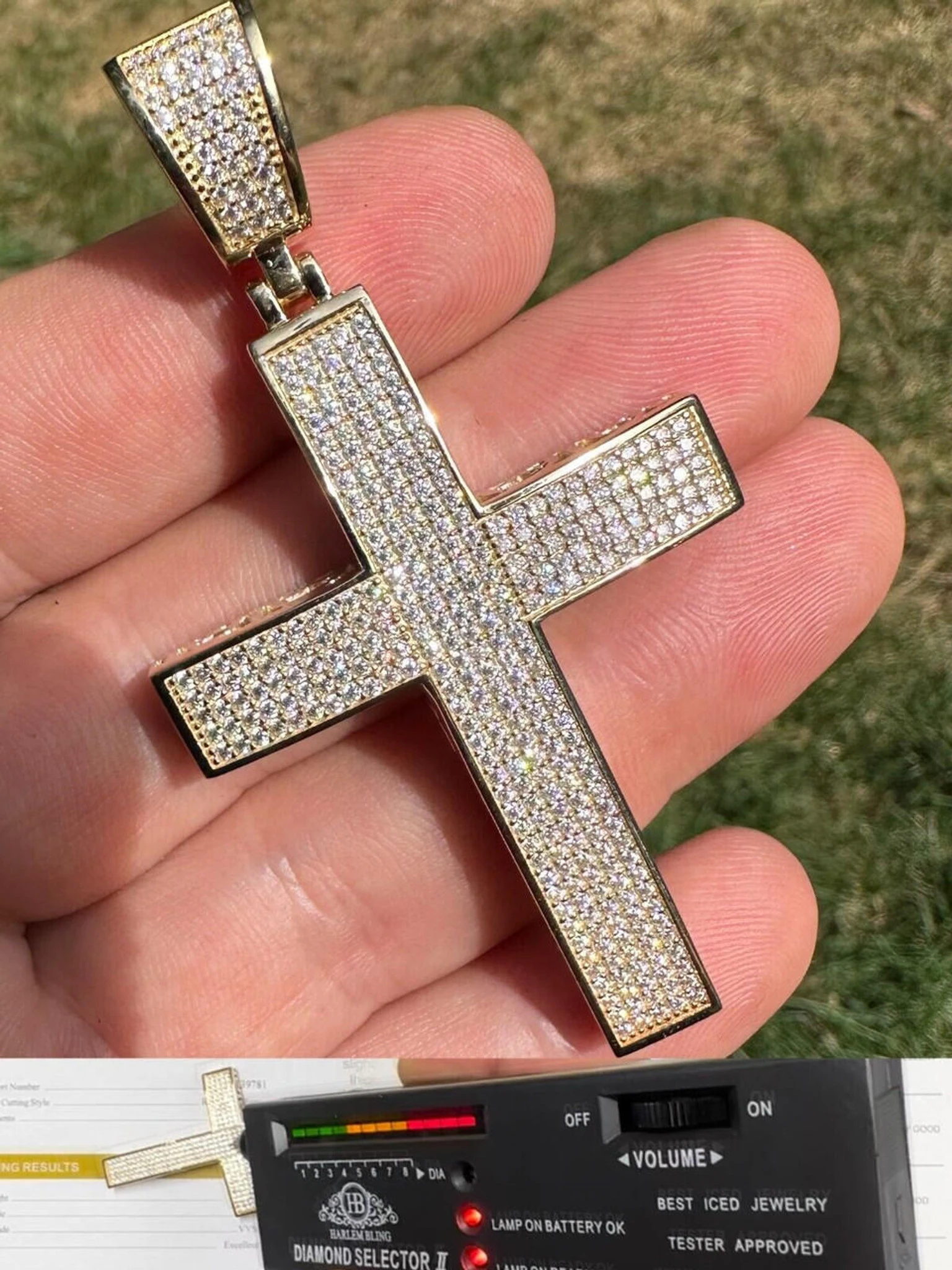 Solid 10k Yellow Gold 3ct VVS Moissanite Cross Pendant Necklace 19g Mens Large 3 Solid 10k Yellow Gold 3ct VVS Moissanite Cross Pendant Necklace 19g Mens Large