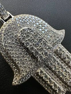 Solid 10k Yellow Or White Gold Hamsa Hand Iced 3ct Moissanite Pendant Necklace 35 Solid 10k Yellow Or White Gold Hamsa Hand Iced 3ct Moissanite Pendant Necklace -Harlem Bling Shop hip hop solid 10k yellow or white gold hamsa hand iced 3ct moissanite pendant necklace 22335.1697424164