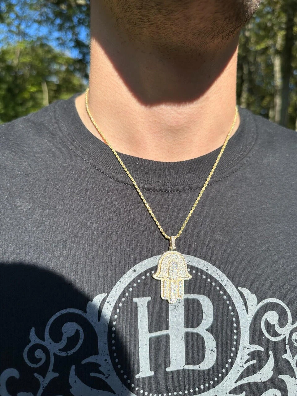 Solid 10k Yellow Or White Gold Hamsa Hand Iced 3ct Moissanite Pendant Necklace 9 Solid 10k Yellow Or White Gold Hamsa Hand Iced 3ct Moissanite Pendant Necklace - Image 7