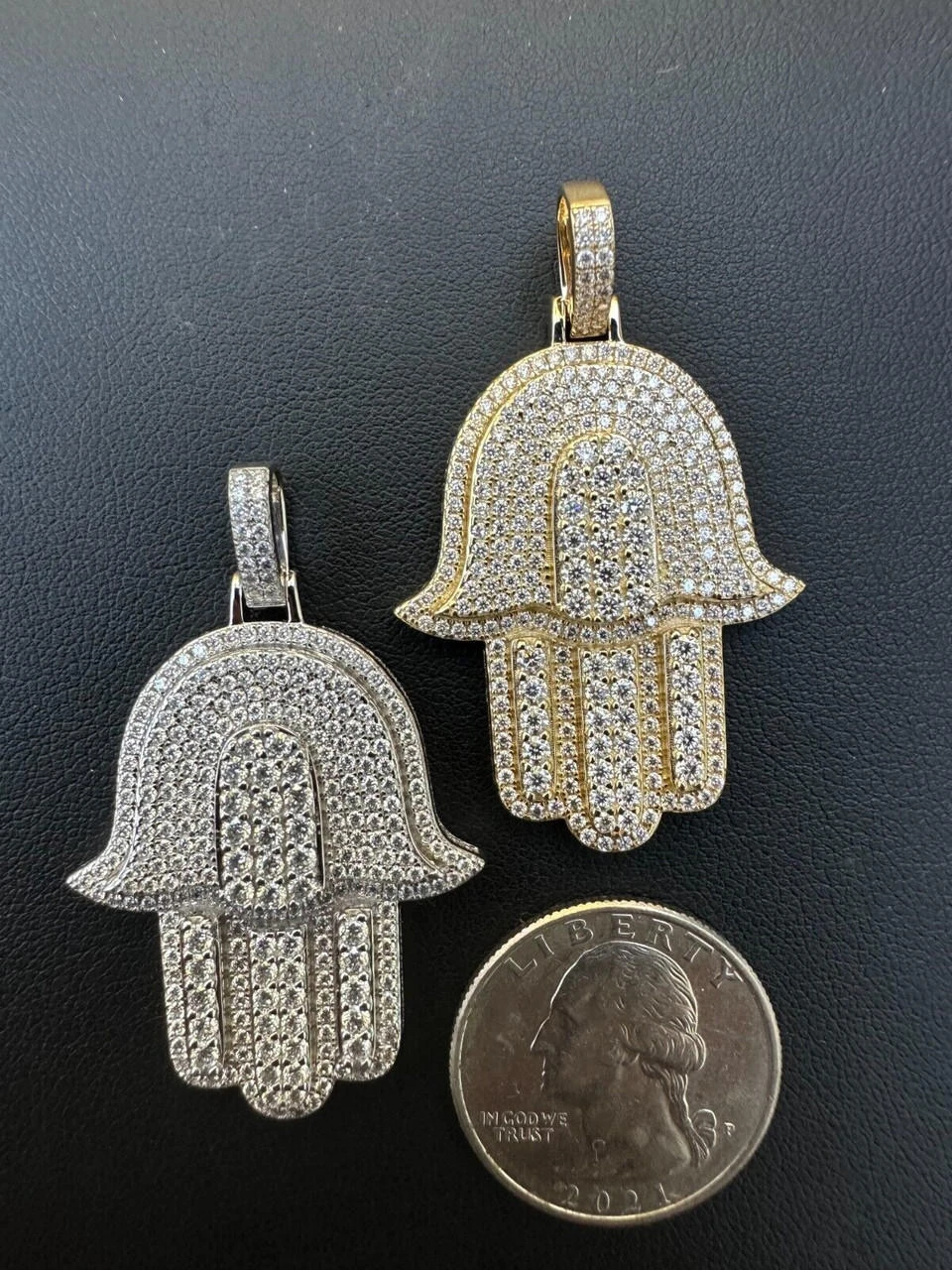 Solid 10k Yellow Or White Gold Hamsa Hand Iced 3ct Moissanite Pendant Necklace 10 Solid 10k Yellow Or White Gold Hamsa Hand Iced 3ct Moissanite Pendant Necklace - Image 8