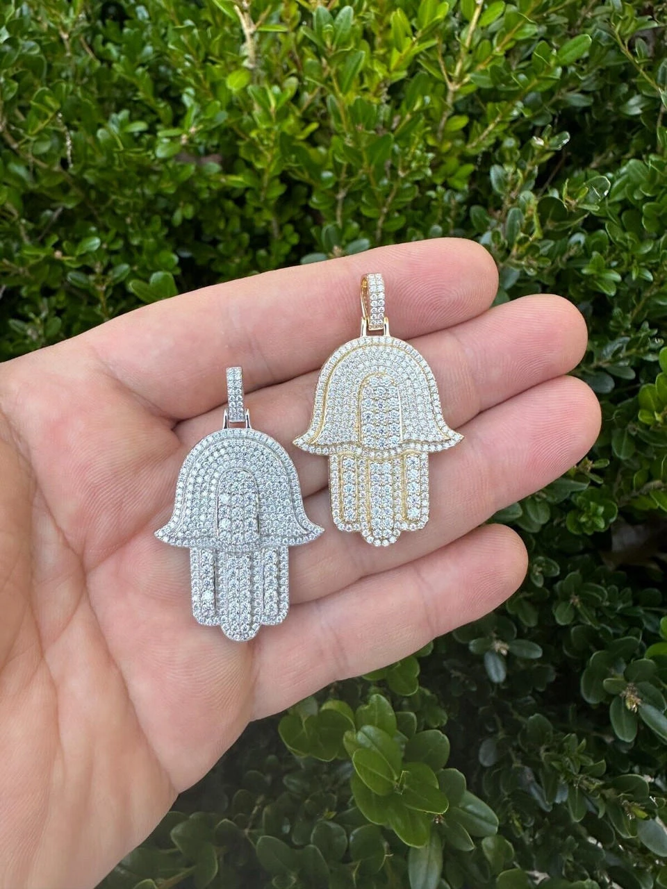 Solid 10k Yellow Or White Gold Hamsa Hand Iced 3ct Moissanite Pendant Necklace 19 Solid 10k Yellow Or White Gold Hamsa Hand Iced 3ct Moissanite Pendant Necklace - Image 17