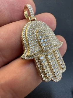 Solid 10k Yellow Or White Gold Hamsa Hand Iced 3ct Moissanite Pendant Necklace 36 Solid 10k Yellow Or White Gold Hamsa Hand Iced 3ct Moissanite Pendant Necklace -Harlem Bling Shop hip hop solid 10k yellow or white gold hamsa hand iced 3ct moissanite pendant necklace 92817.1697424121