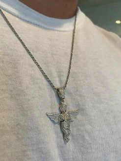 Solid 925 Silver Angel Hip Hop Pendant Iced Diamond Gold Necklace Men's 2" Piece 16 Solid 925 Silver Angel Hip Hop Pendant Iced Diamond Gold Necklace Men's 2" Piece -Harlem Bling Shop hip hop solid 925 silver angel hip hop pendant iced diamond gold necklace mens 2 piece 09686.1664374867