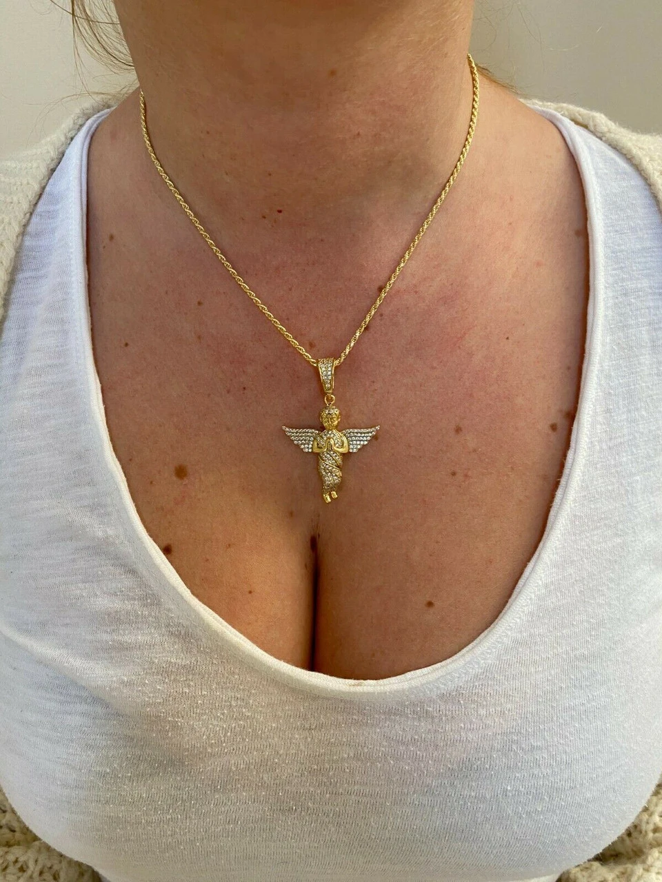 Solid 925 Silver Angel Hip Hop Pendant Iced Diamond Gold Necklace Men's 2" Piece 10 Solid 925 Silver Angel Hip Hop Pendant Iced Diamond Gold Necklace Men's 2" Piece - Image 8