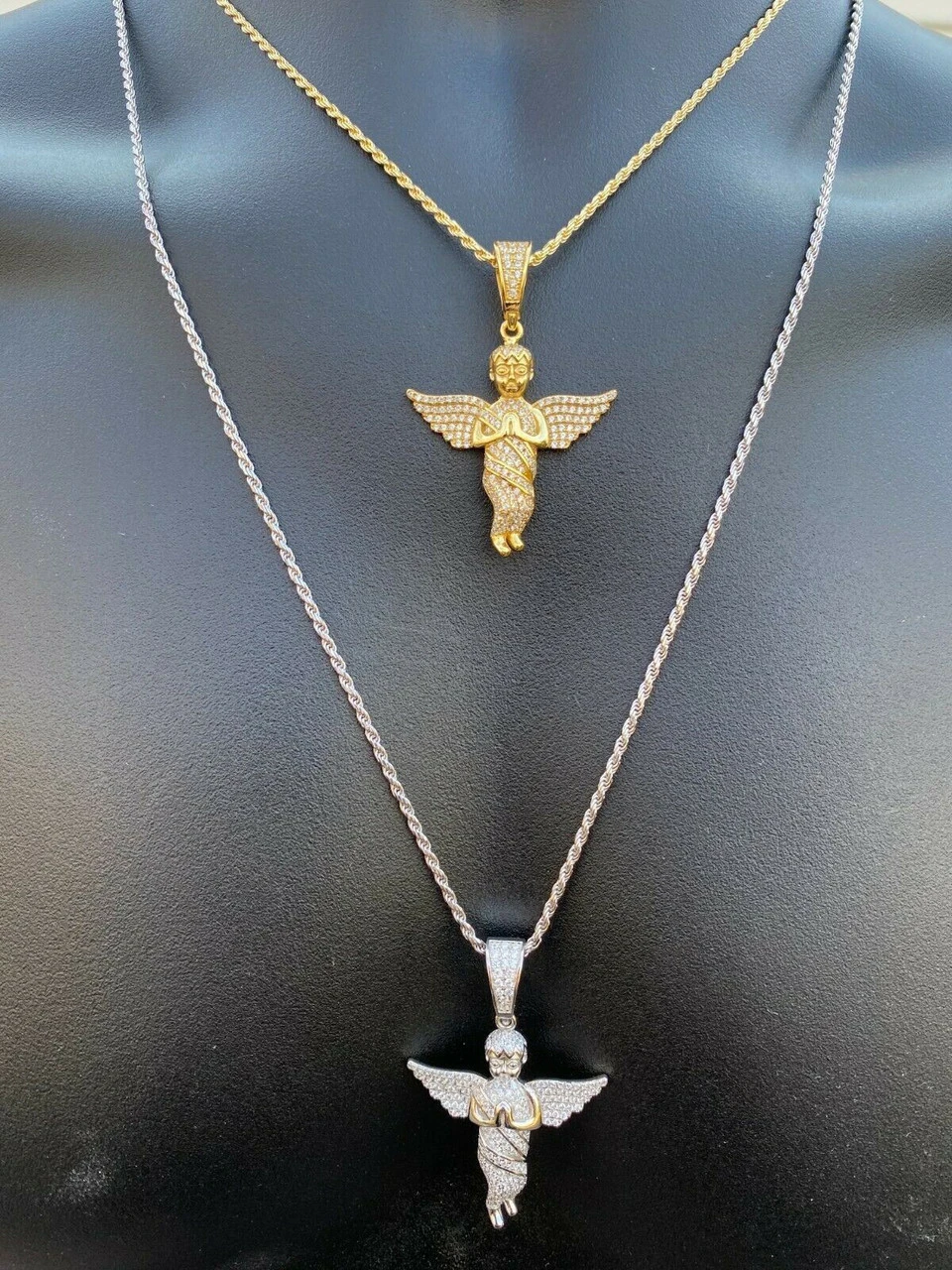 Solid 925 Silver Angel Hip Hop Pendant Iced Diamond Gold Necklace Men's 2" Piece 12 Solid 925 Silver Angel Hip Hop Pendant Iced Diamond Gold Necklace Men's 2" Piece - Image 10