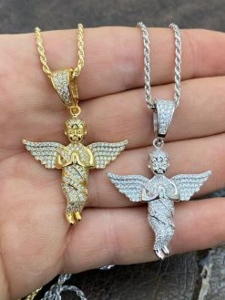 Solid 925 Silver Angel Hip Hop Pendant Iced Diamond Gold Necklace Men's 2" Piece 17 Solid 925 Silver Angel Hip Hop Pendant Iced Diamond Gold Necklace Men's 2" Piece -Harlem Bling Shop hip hop solid 925 silver angel hip hop pendant iced diamond gold necklace mens 2 piece 76557.1664389184