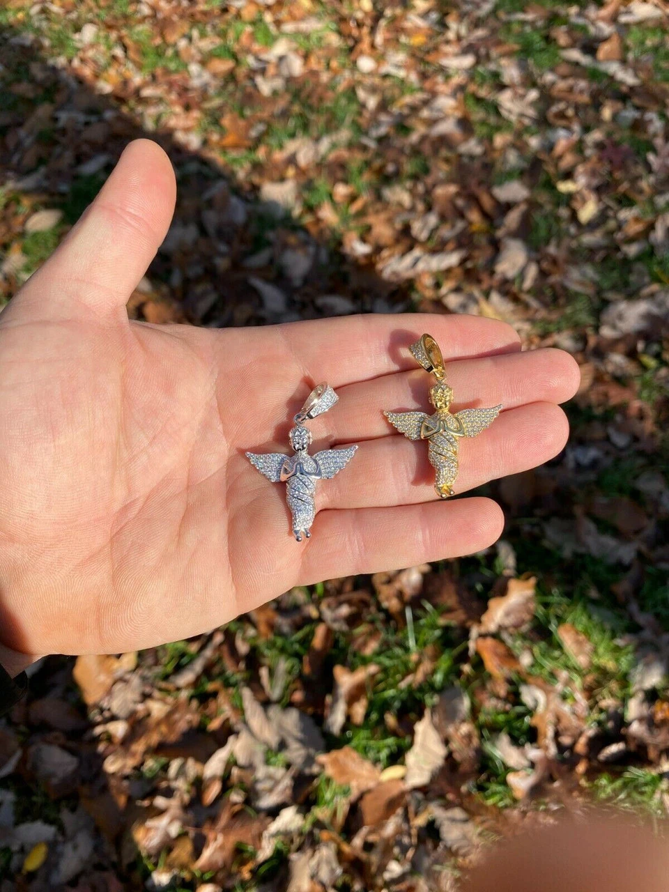 Solid 925 Silver Angel Hip Hop Pendant Iced Diamond Gold Necklace Men's 2" Piece 11 Solid 925 Silver Angel Hip Hop Pendant Iced Diamond Gold Necklace Men's 2" Piece - Image 9