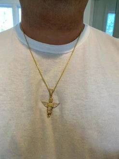 Solid 925 Silver Angel Hip Hop Pendant Iced Diamond Gold Necklace Men's 2" Piece 20 Solid 925 Silver Angel Hip Hop Pendant Iced Diamond Gold Necklace Men's 2" Piece -Harlem Bling Shop hip hop solid 925 silver angel hip hop pendant iced diamond gold necklace mens 2 piece 89644.1664381359