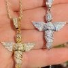 Solid 925 Silver Angel Hip Hop Pendant Iced Diamond Gold Necklace Men's 2" Piece