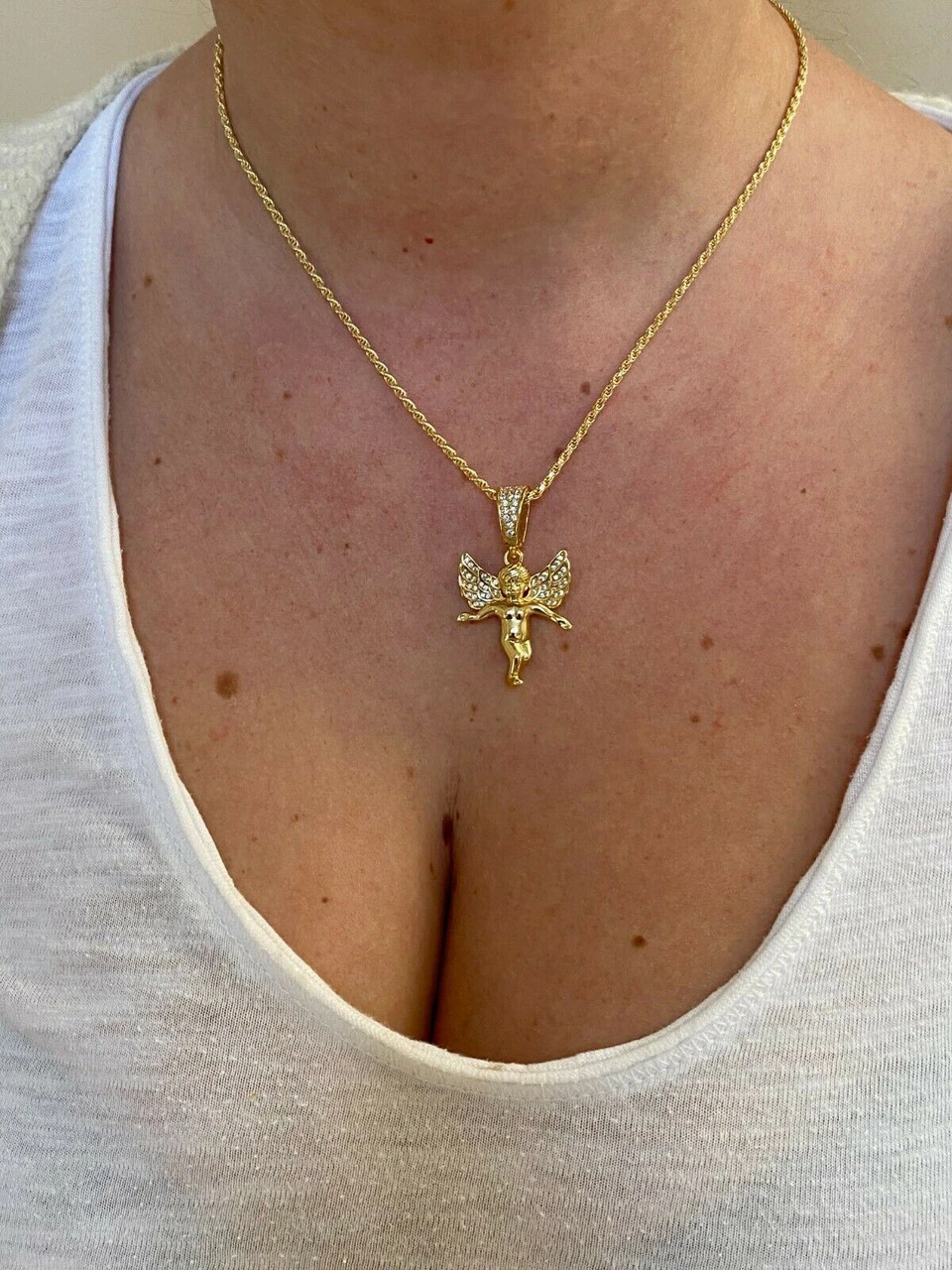 Solid 925 Silver Micro Angel Hip Hop Pendant Iced Diamond Gold Necklace Praying 9 Solid 925 Silver Micro Angel Hip Hop Pendant Iced Diamond Gold Necklace Praying - Image 7