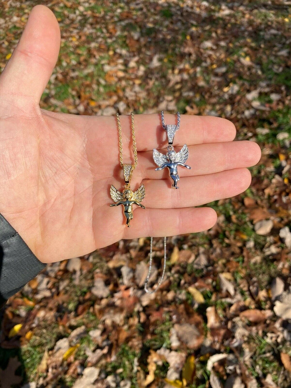 Solid 925 Silver Micro Angel Hip Hop Pendant Iced Diamond Gold Necklace Praying 10 Solid 925 Silver Micro Angel Hip Hop Pendant Iced Diamond Gold Necklace Praying - Image 8