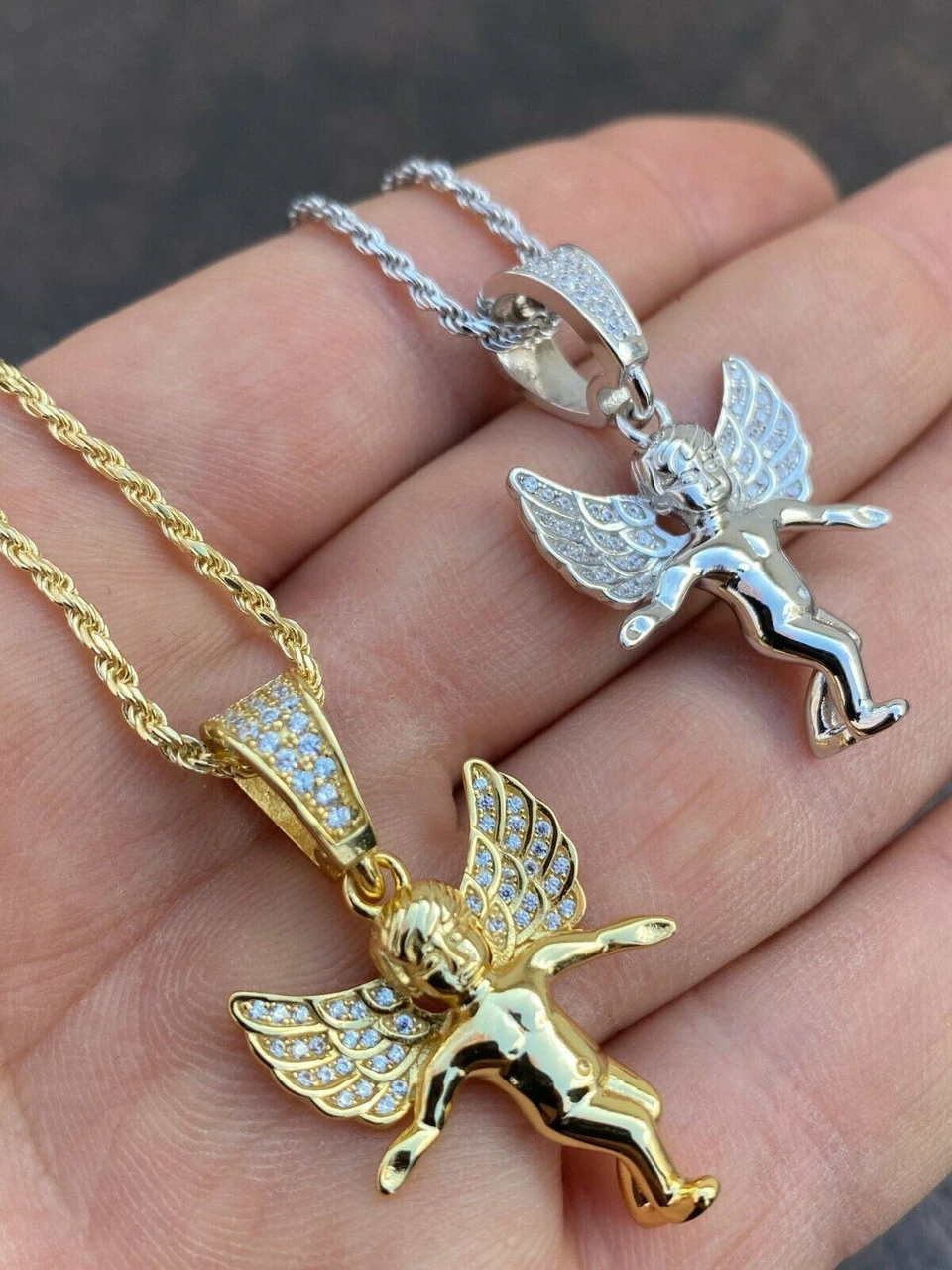 Solid 925 Silver Micro Angel Hip Hop Pendant Iced Diamond Gold Necklace Praying 12 Solid 925 Silver Micro Angel Hip Hop Pendant Iced Diamond Gold Necklace Praying - Image 10