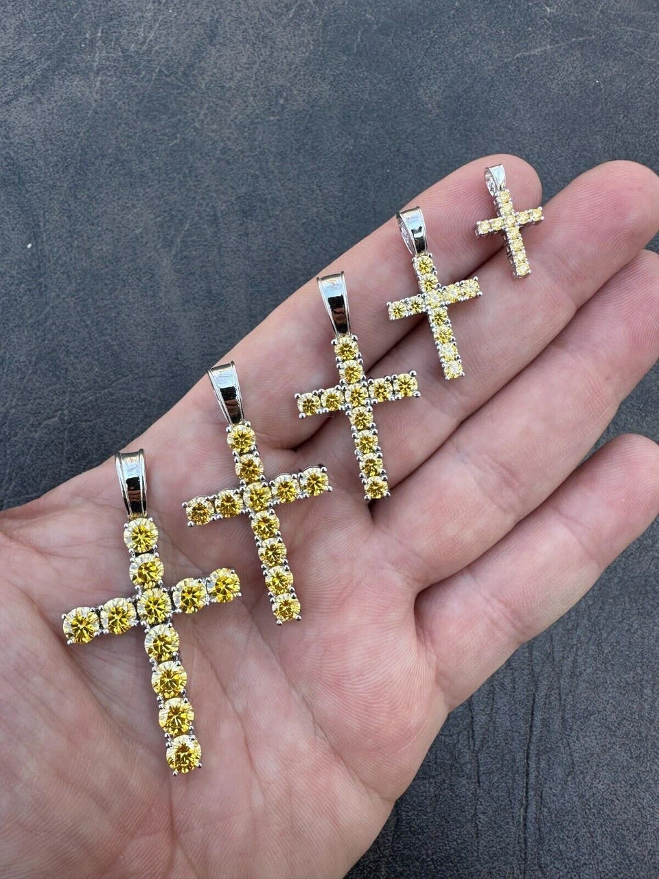 Yellow Canary MOISSANITE Real 925 Silver Cross Iced Pendant Necklace Hip Hop 4 Yellow Canary MOISSANITE Real 925 Silver Cross Iced Pendant Necklace Hip Hop - Image 2