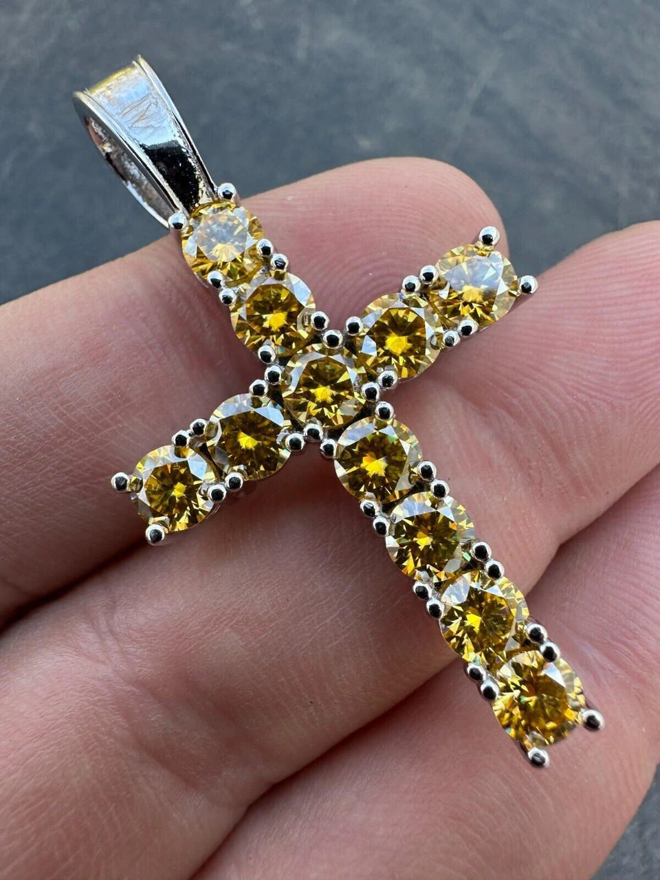 Yellow Canary MOISSANITE Real 925 Silver Cross Iced Pendant Necklace Hip Hop 8 Yellow Canary MOISSANITE Real 925 Silver Cross Iced Pendant Necklace Hip Hop - Image 6