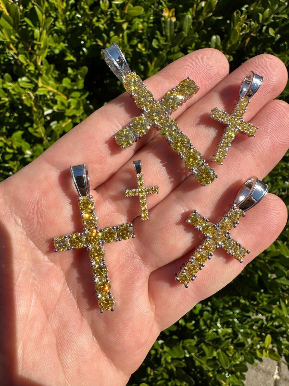 Yellow Canary MOISSANITE Real 925 Silver Cross Iced Pendant Necklace Hip Hop 5 Yellow Canary MOISSANITE Real 925 Silver Cross Iced Pendant Necklace Hip Hop - Image 3