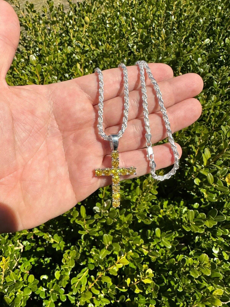Yellow Canary MOISSANITE Real 925 Silver Cross Iced Pendant Necklace Hip Hop 9 Yellow Canary MOISSANITE Real 925 Silver Cross Iced Pendant Necklace Hip Hop - Image 7