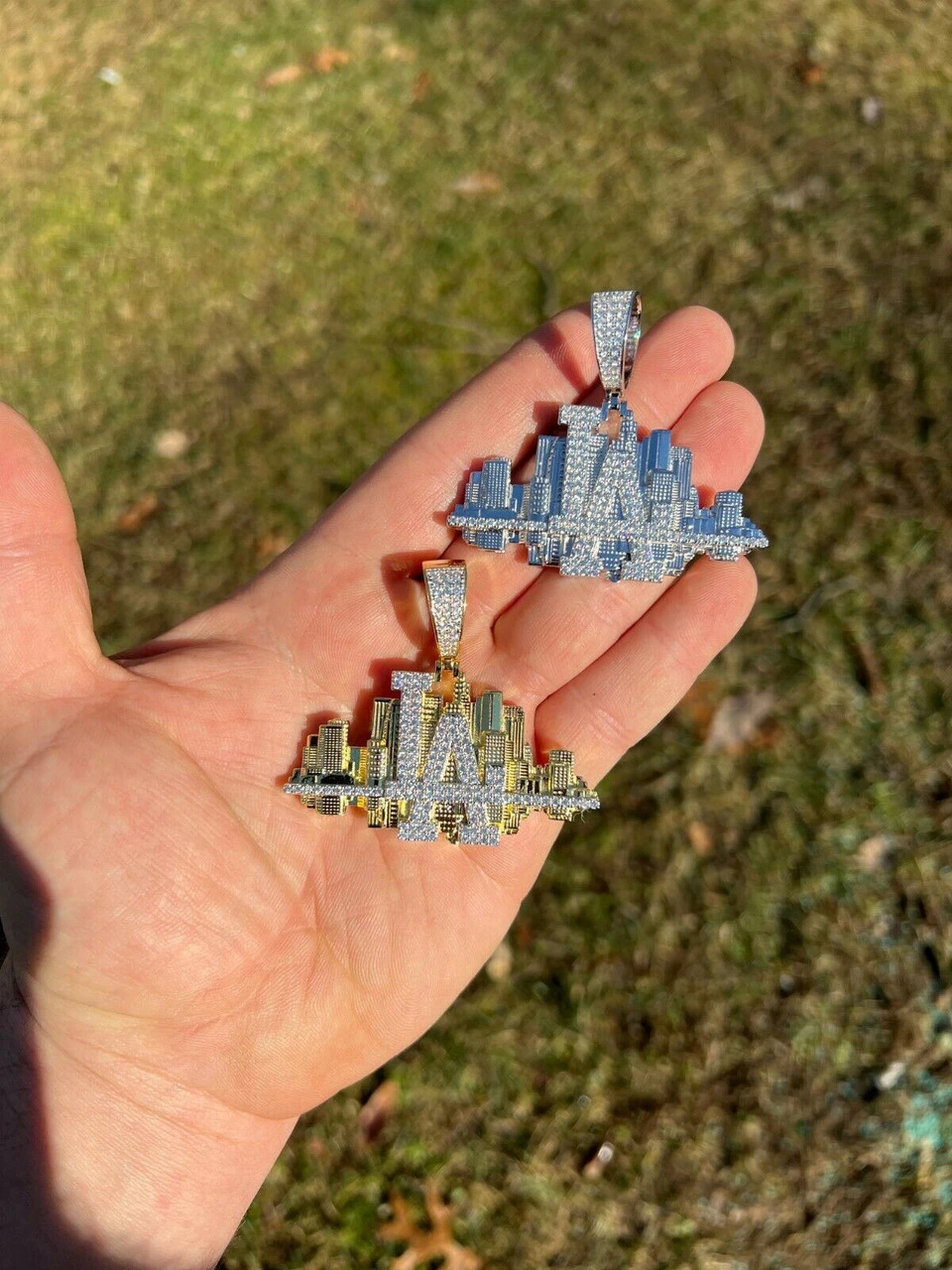 HipHop Los Angeles LA Skyline Pendant Iced Diamond Real 925 Silver Gold Necklace 7 HipHop Los Angeles LA Skyline Pendant Iced Diamond Real 925 Silver Gold Necklace - Image 5