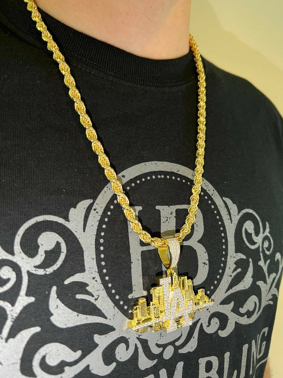 HipHop Los Angeles LA Skyline Pendant Iced Diamond Real 925 Silver Gold Necklace 13 HipHop Los Angeles LA Skyline Pendant Iced Diamond Real 925 Silver Gold Necklace - Image 11