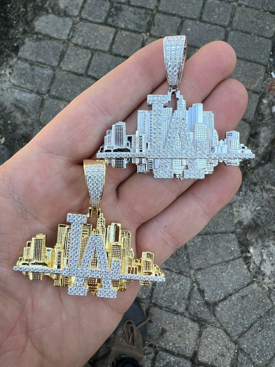 HipHop Los Angeles LA Skyline Pendant Iced Diamond Real 925 Silver Gold Necklace 5 HipHop Los Angeles LA Skyline Pendant Iced Diamond Real 925 Silver Gold Necklace - Image 3