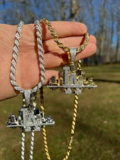 HipHop Los Angeles LA Skyline Pendant Iced Diamond Real 925 Silver Gold Necklace 23 HipHop Los Angeles LA Skyline Pendant Iced Diamond Real 925 Silver Gold Necklace -Harlem Bling Shop hiphop los angeles la skyline pendant iced diamond real 925 silver gold necklace 70843.1664355111