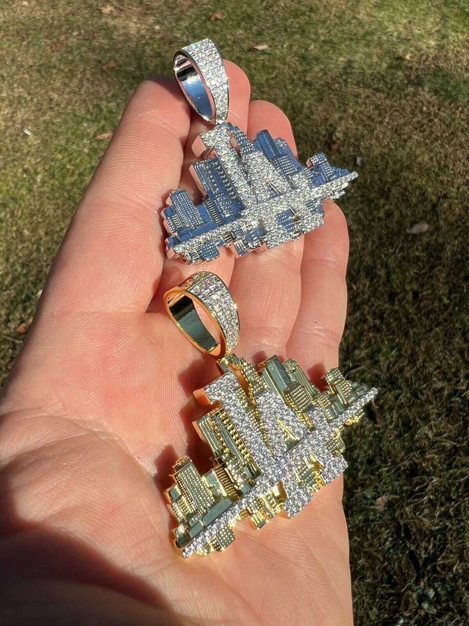 HipHop Los Angeles LA Skyline Pendant Iced Diamond Real 925 Silver Gold Necklace 11 HipHop Los Angeles LA Skyline Pendant Iced Diamond Real 925 Silver Gold Necklace - Image 9