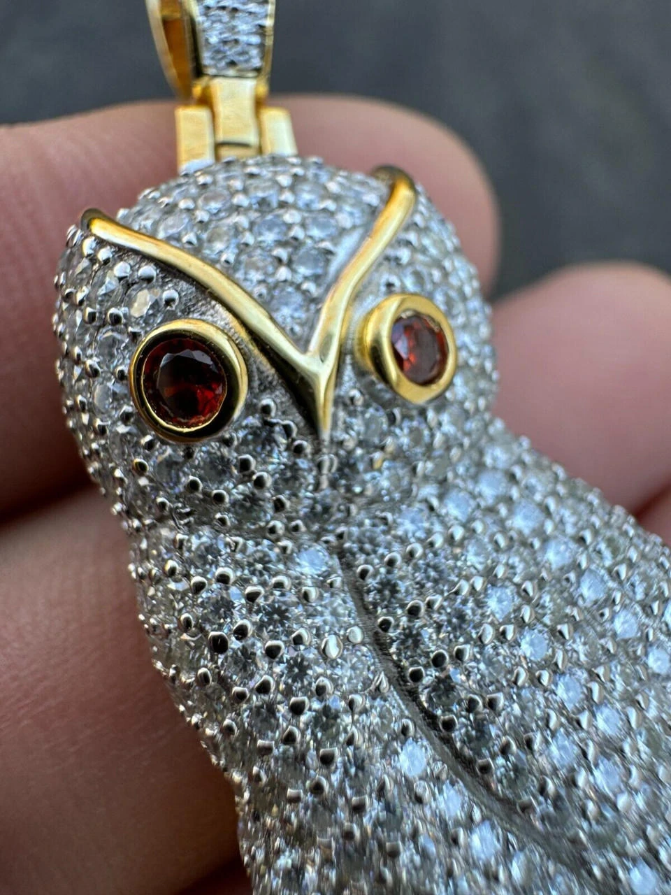 Iced MOISSANITE 925 Silver Gold Plated Hip Hop Owl Pendant Rapper OVO Necklace 4 Iced MOISSANITE 925 Silver Gold Plated Hip Hop Owl Pendant Rapper OVO Necklace - Image 2