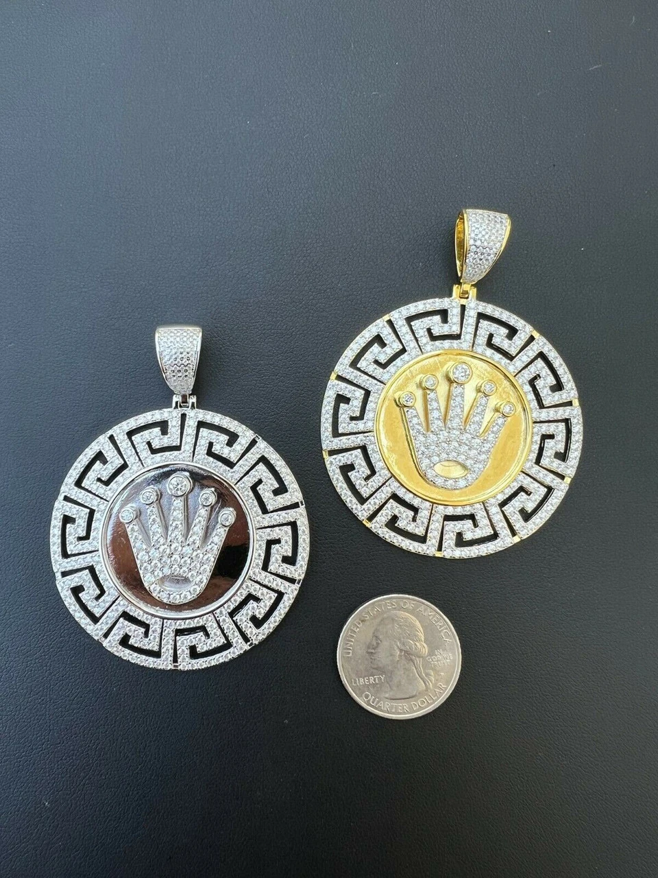 Iced Moissanite Crown Medallion Pendant Necklace Gold / Silver Pass Diamond Test 9 Iced Moissanite Crown Medallion Pendant Necklace Gold / Silver Pass Diamond Test - Image 7