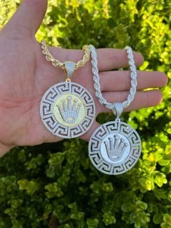 Iced Moissanite Crown Medallion Pendant Necklace Gold / Silver Pass Diamond Test 25 Iced Moissanite Crown Medallion Pendant Necklace Gold / Silver Pass Diamond Test -Harlem Bling Shop iced moissanite crown medallion pendant necklace gold silver pass diamond test 85115.1664359658